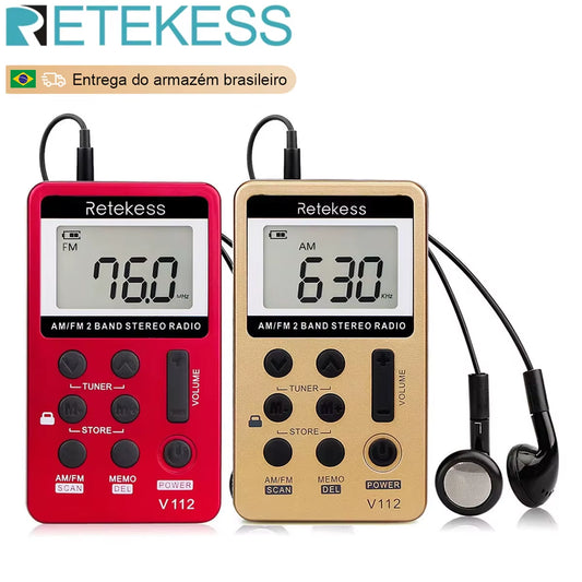 V112 Radio Mini Pocket Radio Receiver Portable Radios AM FM Rechargeable Sleep Time Earphone for Walkman Go Hiking